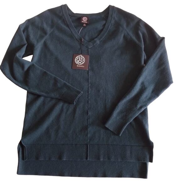 New Bobeau Womens XS V-Neck Sweater Long Sleeve Blue Green Preppy Classic Soft - Picture 1 of 12